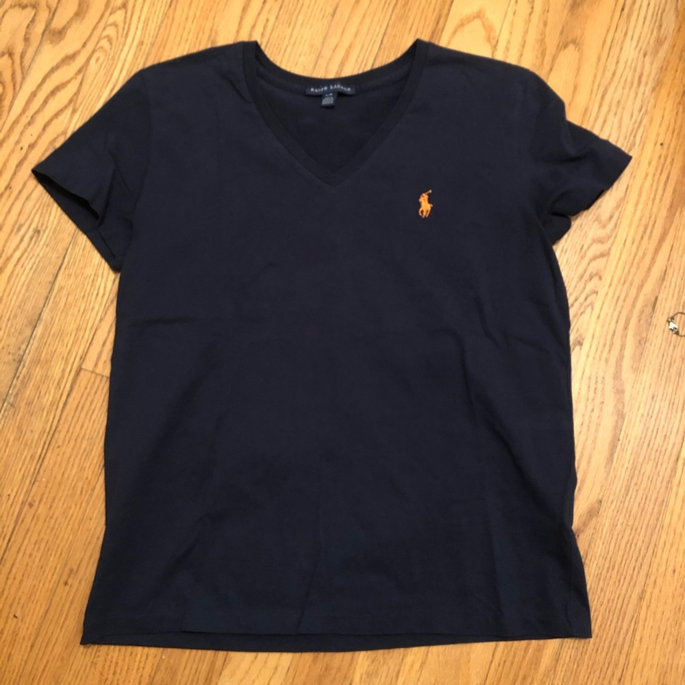 Navy Ralph Lauren Polo V-Neck Shirt - Large